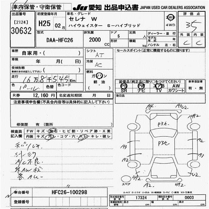 Аукционный лист NISSAN SERENA 2013