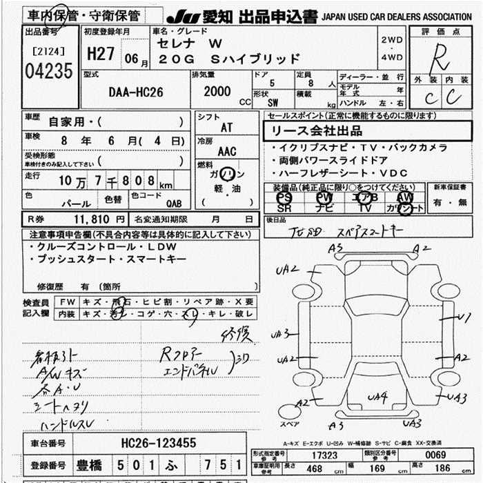 Аукционный лист NISSAN SERENA 2015