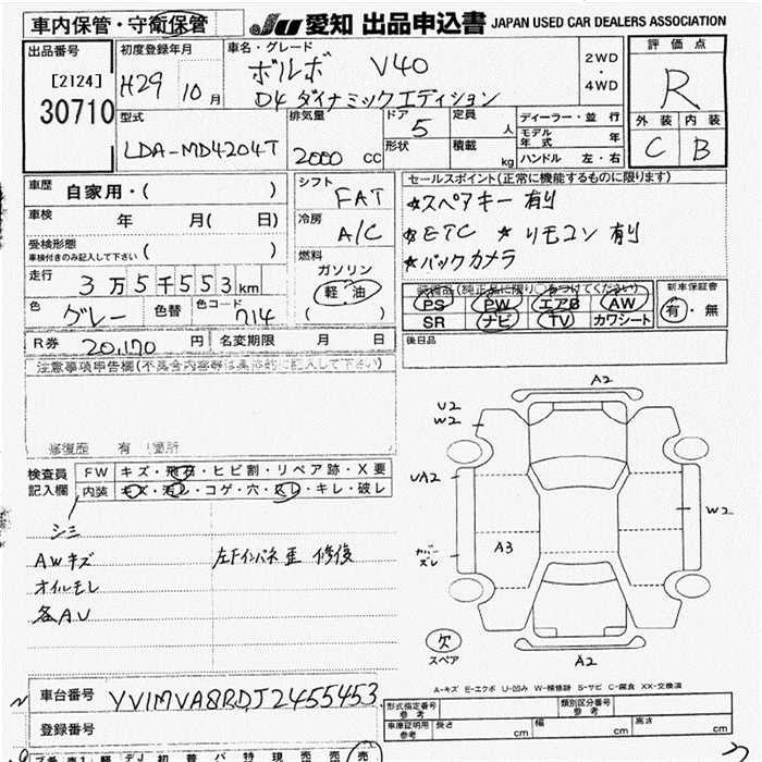 Аукционный лист VOLVO V40 2017