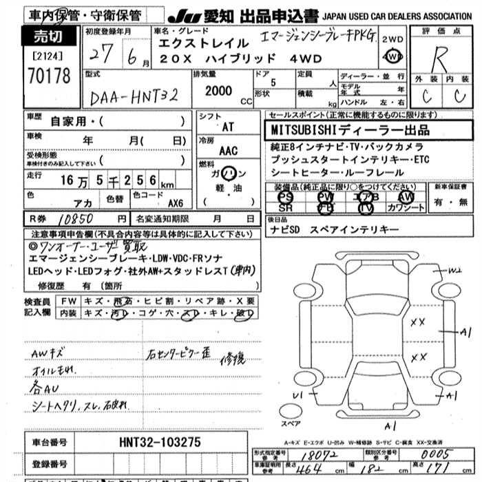 Аукционный лист NISSAN X-TRAIL 2015
