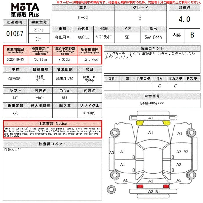 Аукционный лист NISSAN ROOX 2021