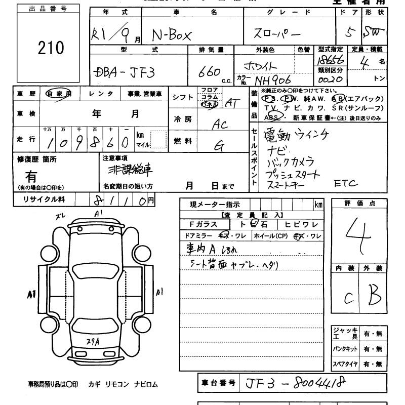 Аукционный лист HONDA N BOX 2019