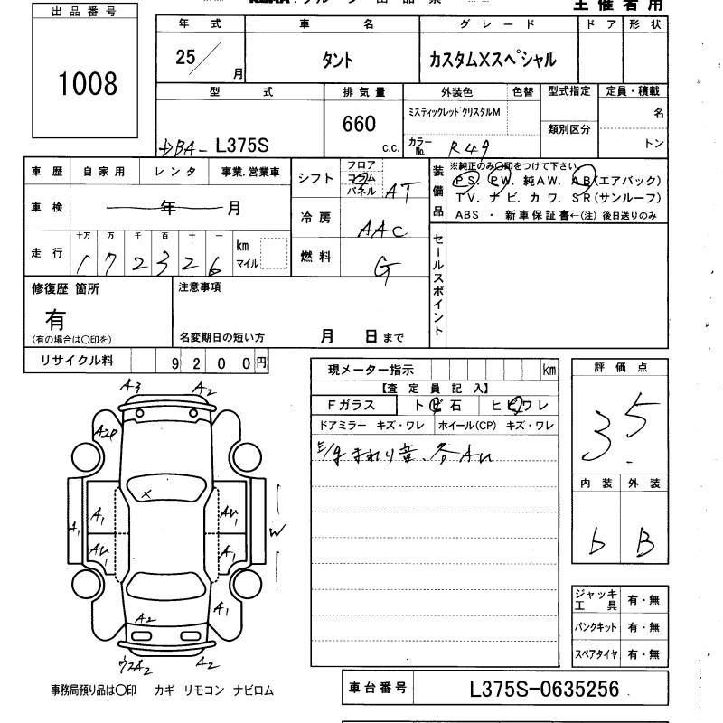 Аукционный лист DAIHATSU TANTO 2013