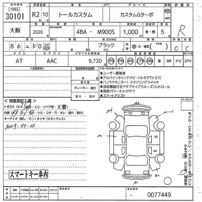 Аукционный лист DAIHATSU THOR 2020