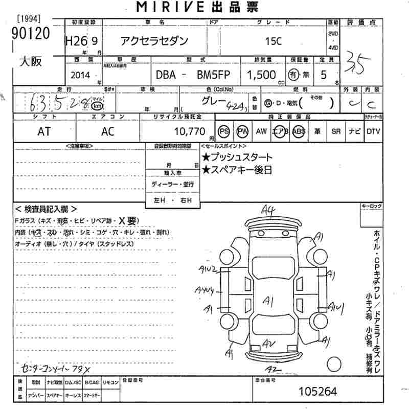 Аукционный лист MAZDA AXELA 2014