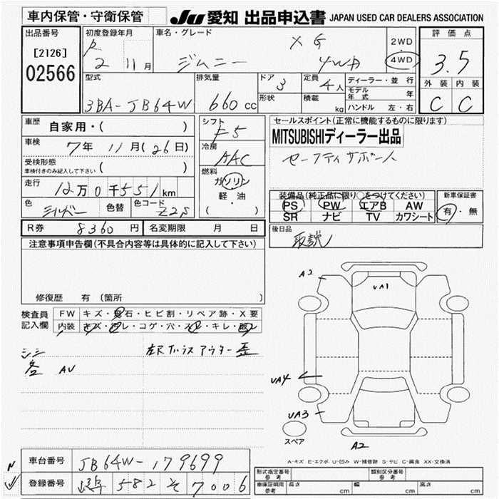 Аукционный лист SUZUKI JIMNY 2020