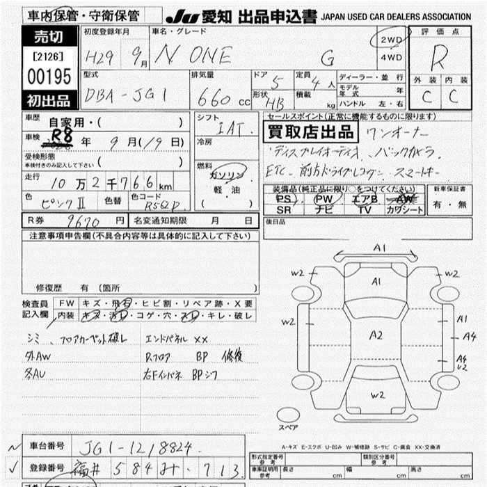 Аукционный лист HONDA N ONE 2017