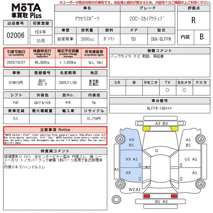 Аукционный лист MAZDA AXELA 2012