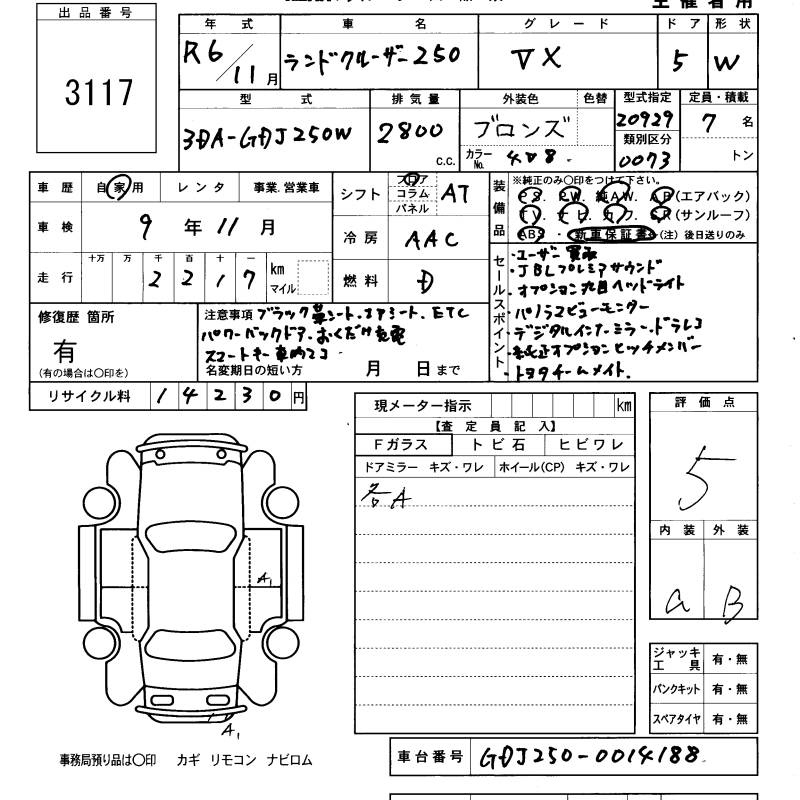 Аукционный лист TOYOTA LAND CRUISER 2024
