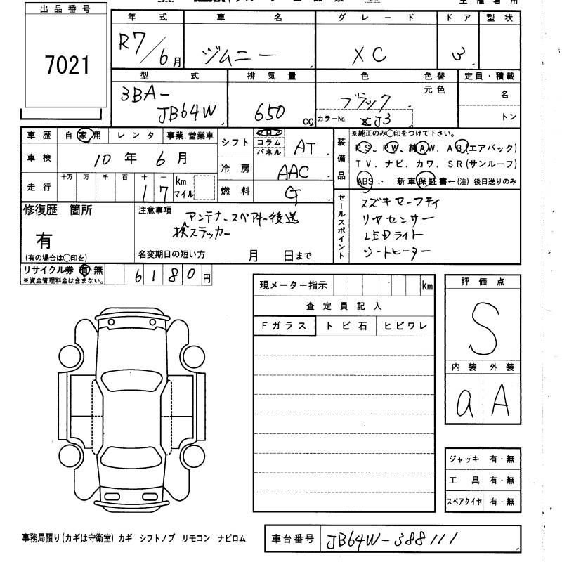 Аукционный лист SUZUKI JIMNY 2025