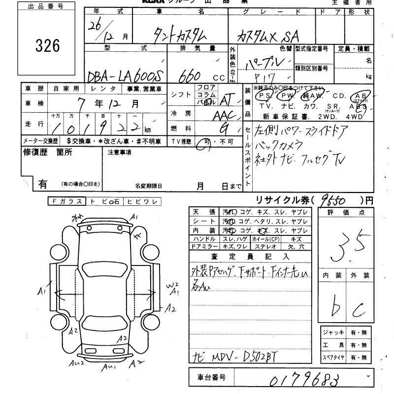 Аукционный лист DAIHATSU TANTO 2014