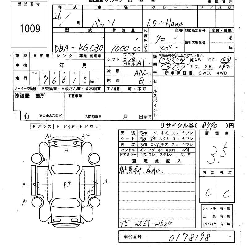 Аукционный лист TOYOTA PASSO 2014
