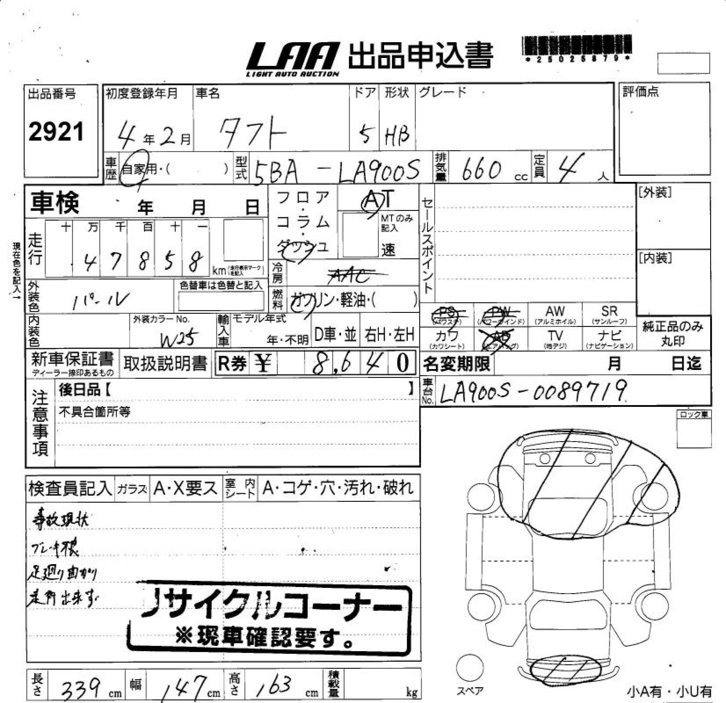 Аукционный лист DAIHATSU TAFT 2022