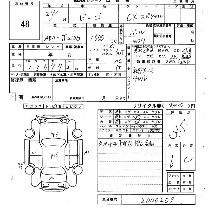 Аукционный лист DAIHATSU BEGO 2012