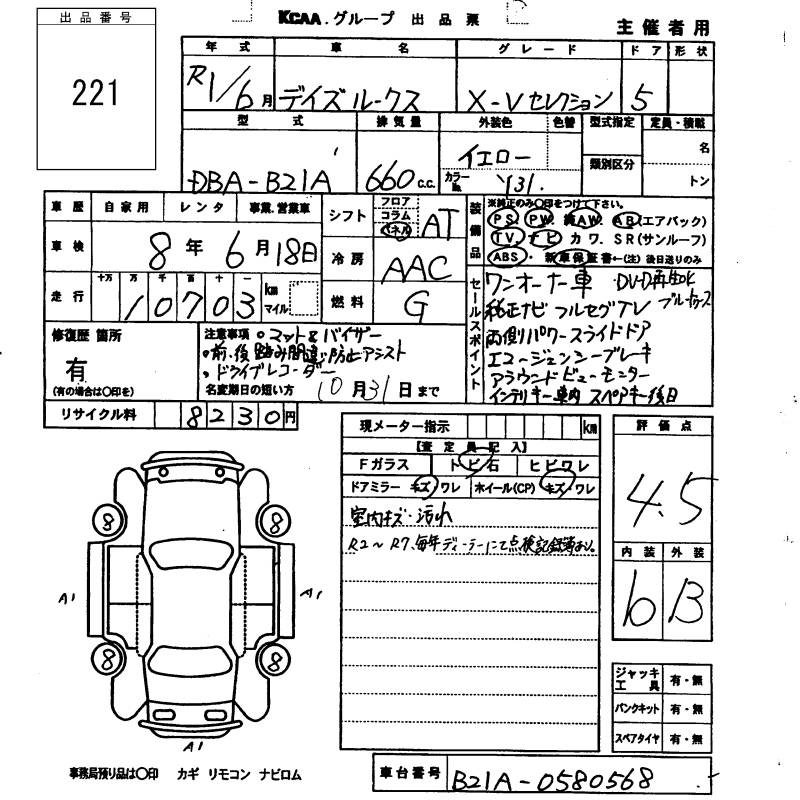 Аукционный лист NISSAN DAYZ ROOX 2019