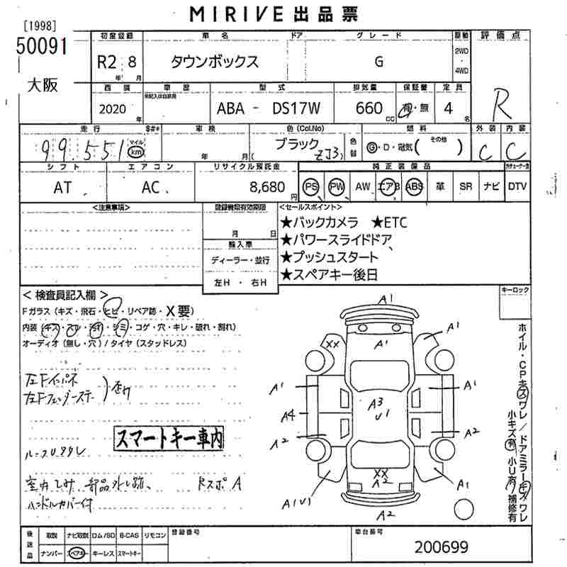Аукционный лист MITSUBISHI TOWNBOX 2020