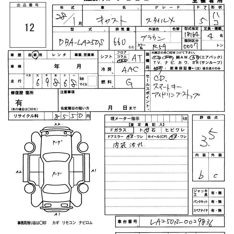 Аукционный лист DAIHATSU CAST 2016