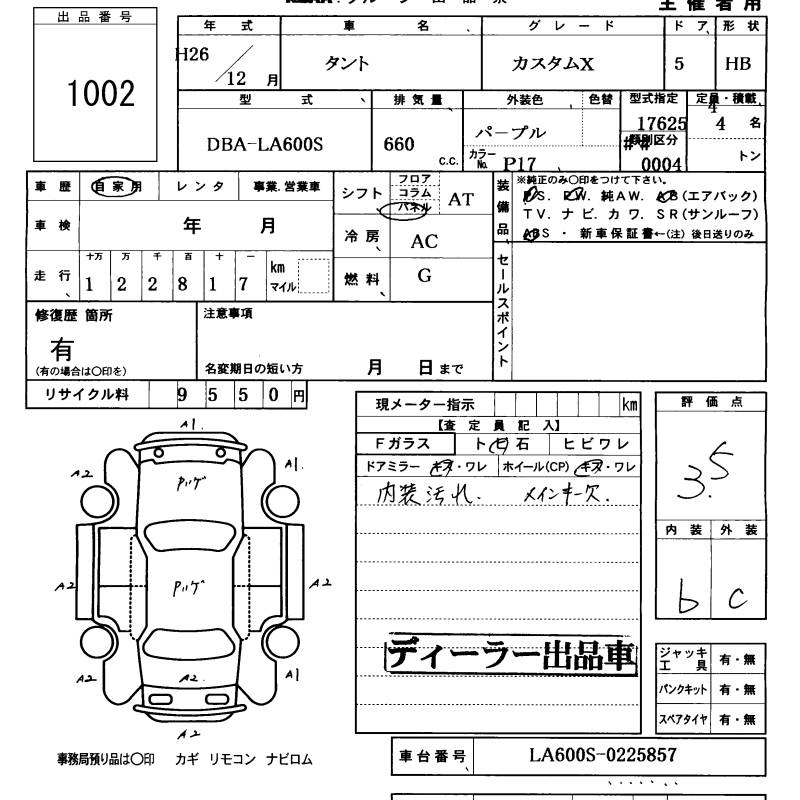 Аукционный лист DAIHATSU TANTO 2014