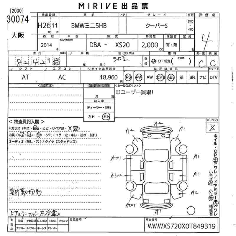Аукционный лист BMW MINI 2014