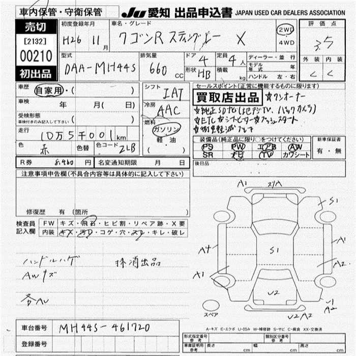 Аукционный лист SUZUKI WAGON R 2014