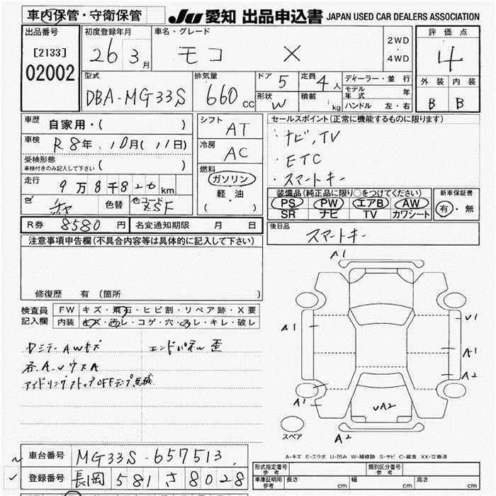 Аукционный лист NISSAN MOCO 2014
