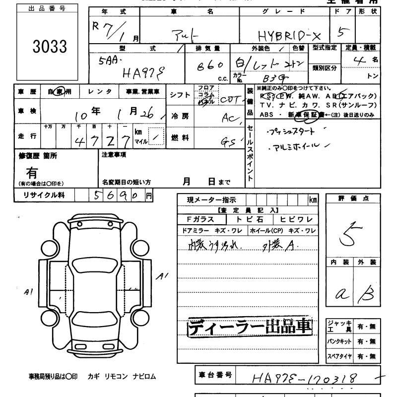 Аукционный лист SUZUKI ALTO 2025