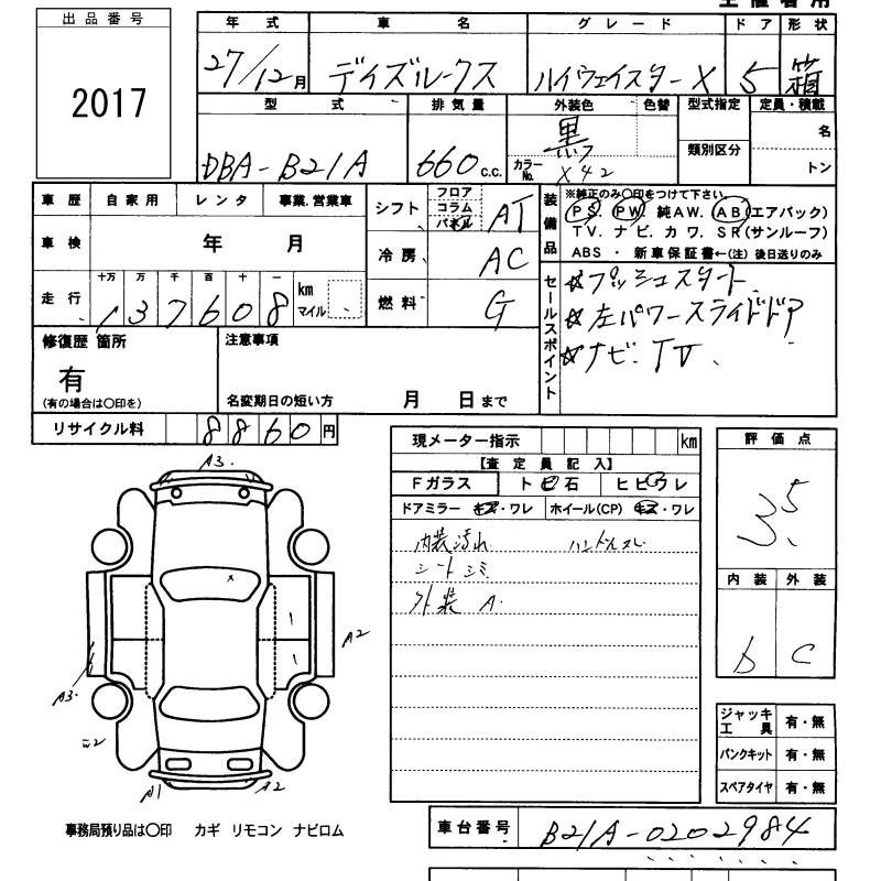 Аукционный лист NISSAN DAYZ ROOX 2015