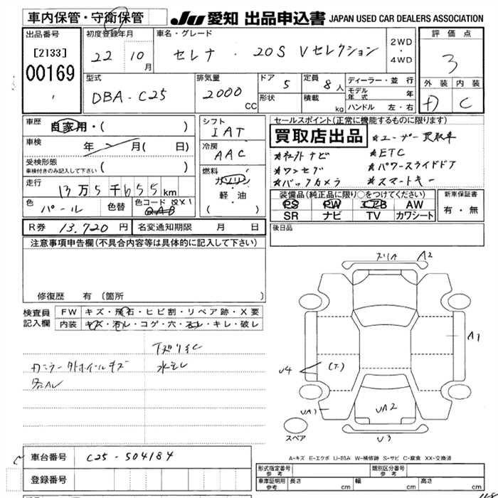Аукционный лист NISSAN SERENA 2010