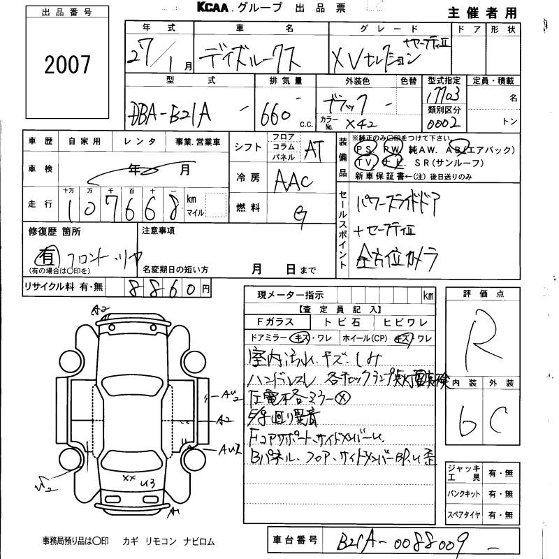Аукционный лист NISSAN DAYZ ROOX 2015