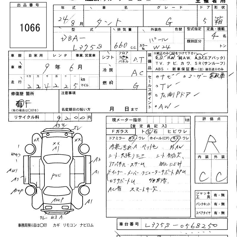 Аукционный лист DAIHATSU TANTO 2012