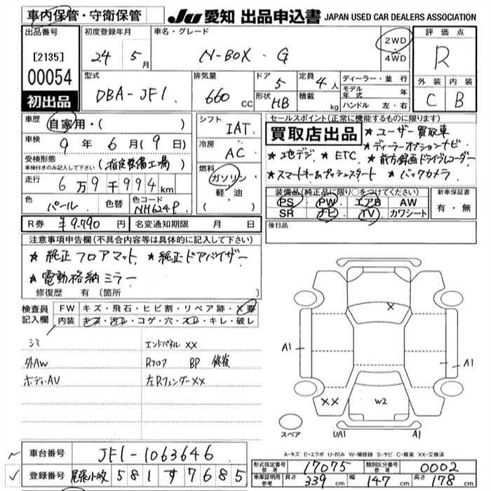 Аукционный лист HONDA N BOX 2012