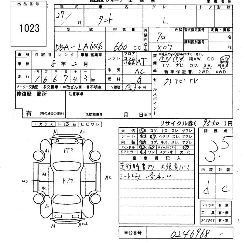 Аукционный лист DAIHATSU TANTO 2015