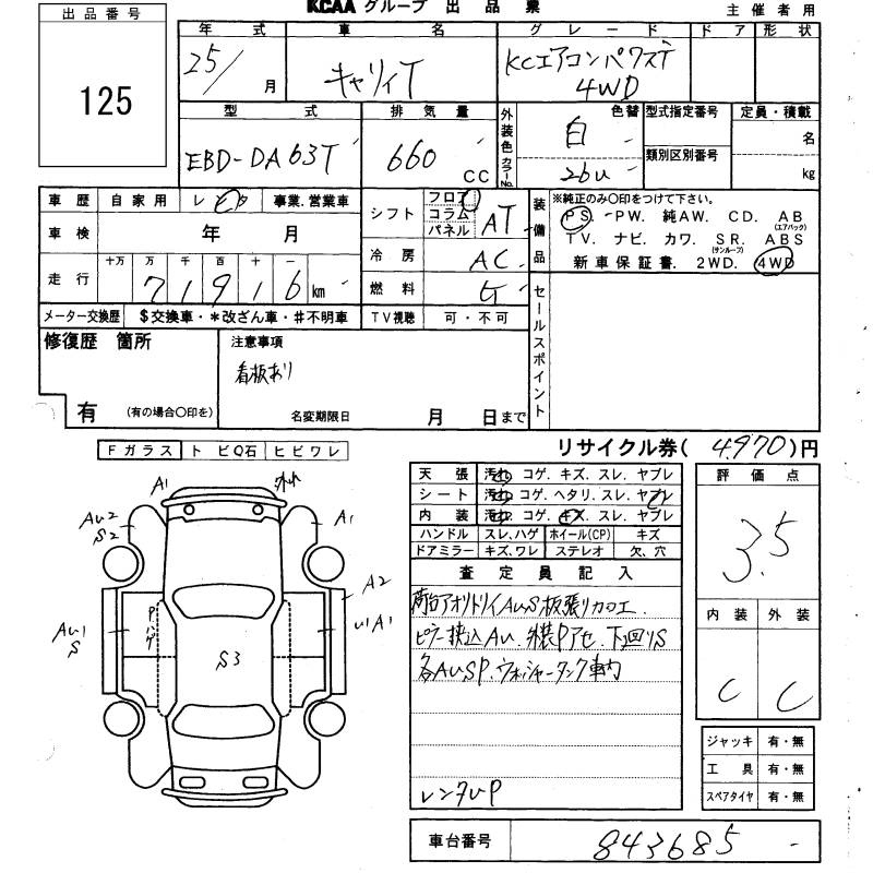 Аукционный лист SUZUKI CARRY TRUCK 2013
