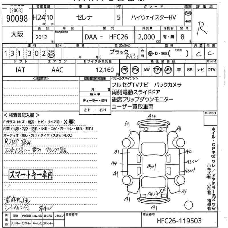 Аукционный лист NISSAN SERENA 2012