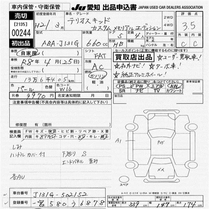 Аукционный лист DAIHATSU TERIOS KID 2009