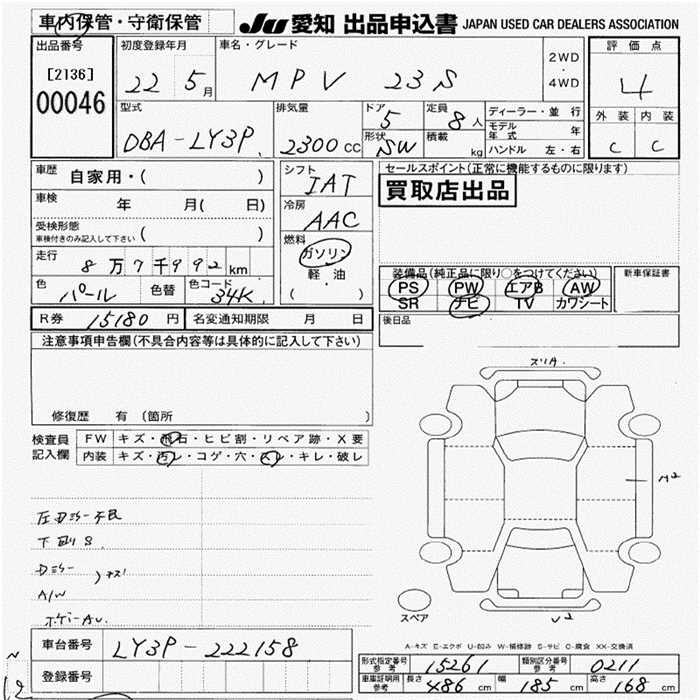 Аукционный лист MAZDA MPV 2010