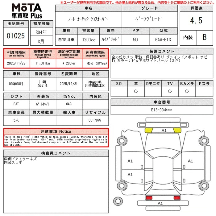 Аукционный лист NISSAN NOTE 2022