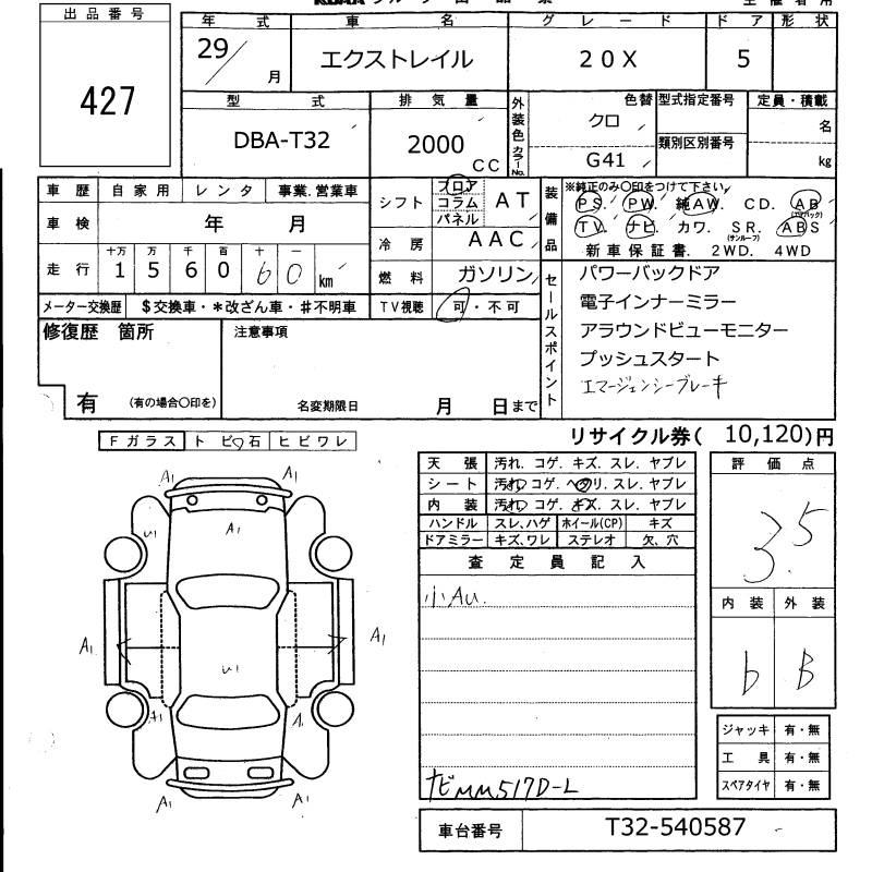 Аукционный лист NISSAN X-TRAIL 2017