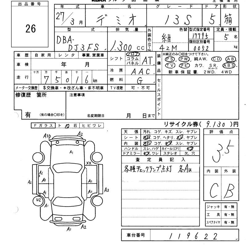 Аукционный лист MAZDA DEMIO 2015