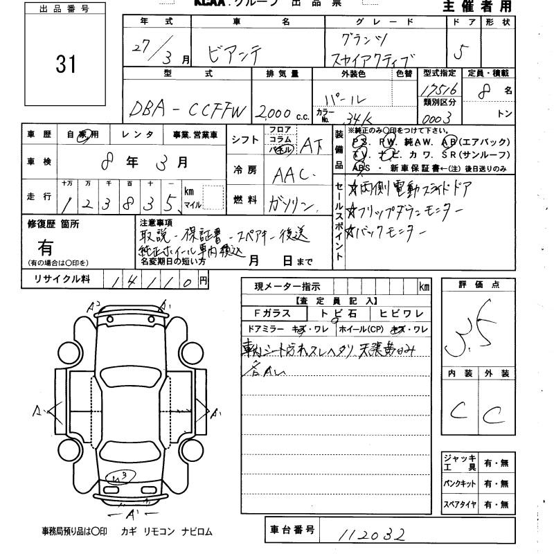 Аукционный лист MAZDA BIANTE 2015