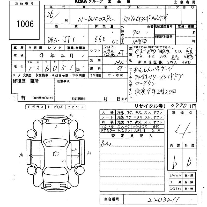 Аукционный лист HONDA N BOX 2014