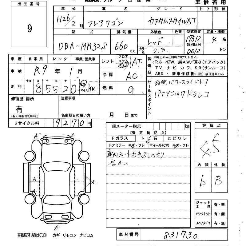 Аукционный лист MAZDA FLAIR WAGON 2014