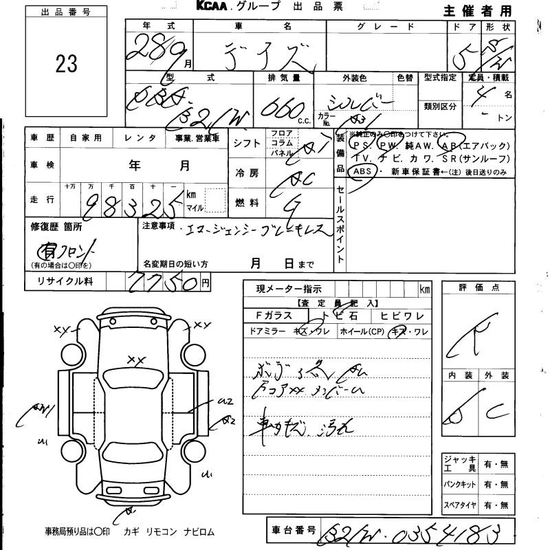 Аукционный лист NISSAN DAYZ 2016