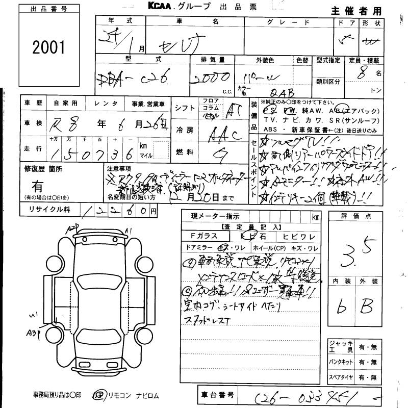 Аукционный лист NISSAN SERENA 2012