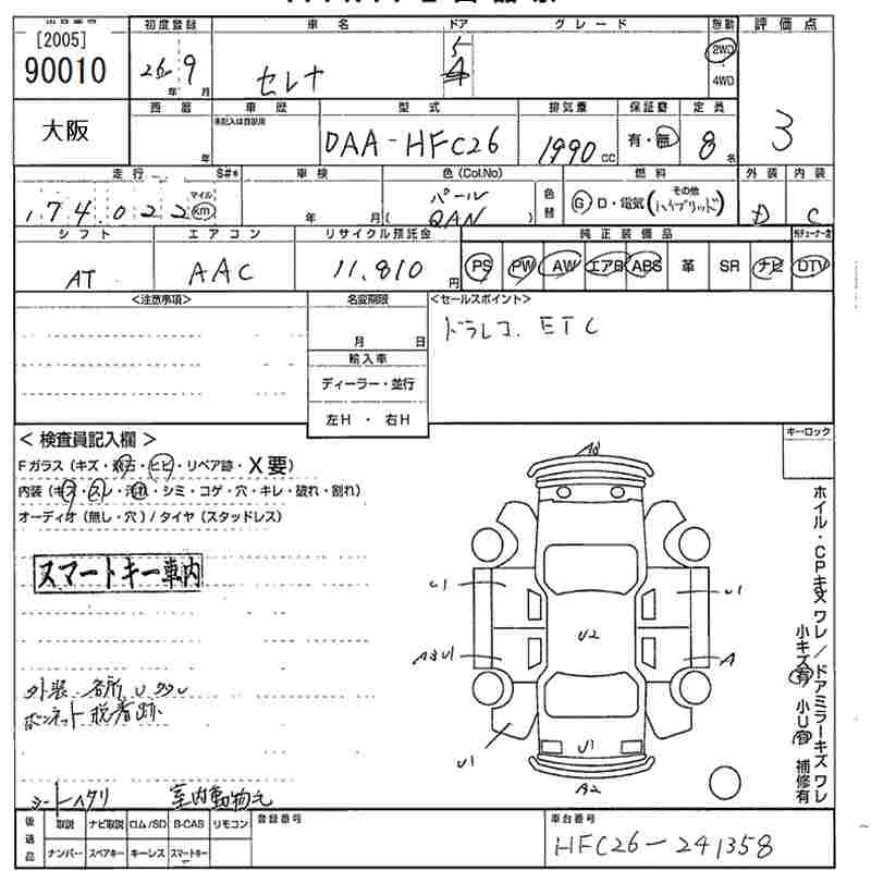 Аукционный лист NISSAN SERENA 2014