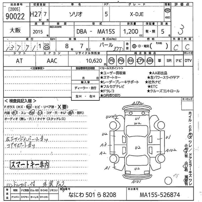 Аукционный лист SUZUKI SOLIO 2015