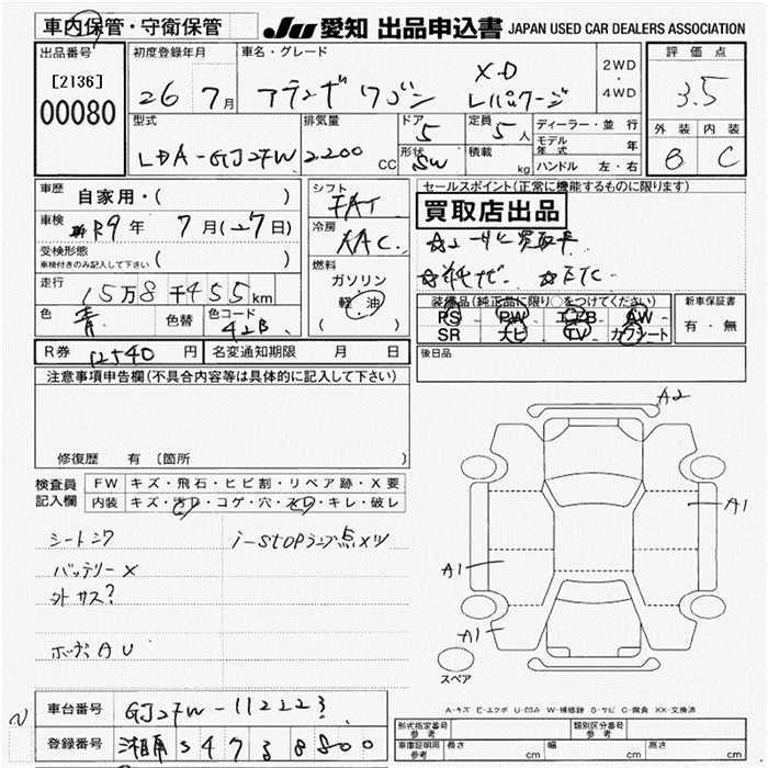 Аукционный лист MAZDA ATENZA WAGON 2014