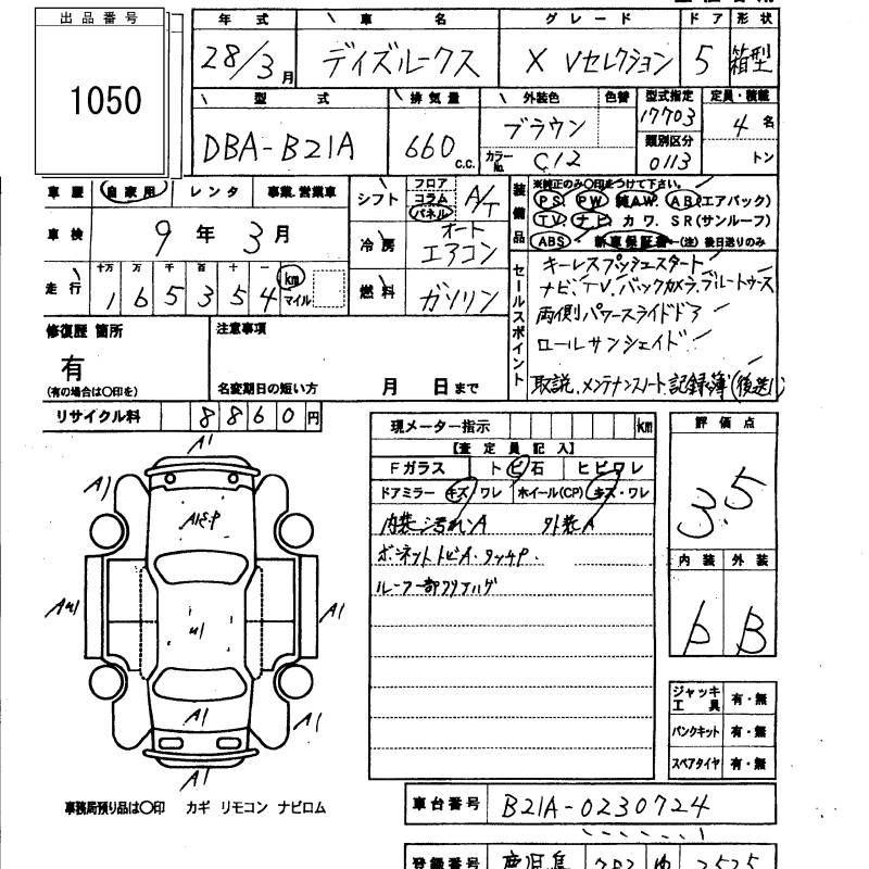 Аукционный лист NISSAN DAYZ ROOX 2016