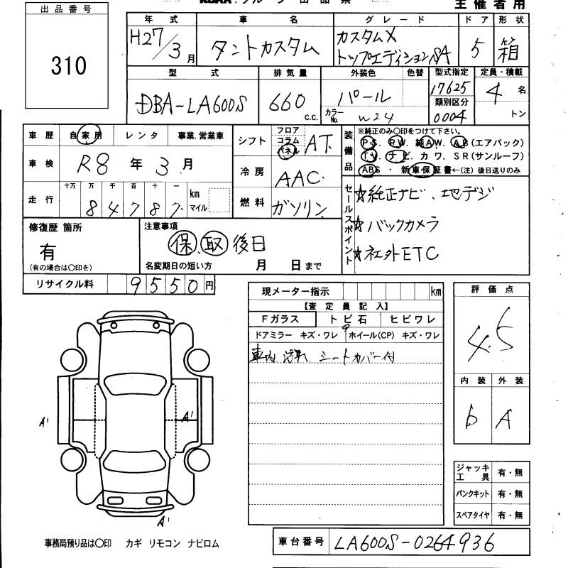 Аукционный лист DAIHATSU TANTO 2015