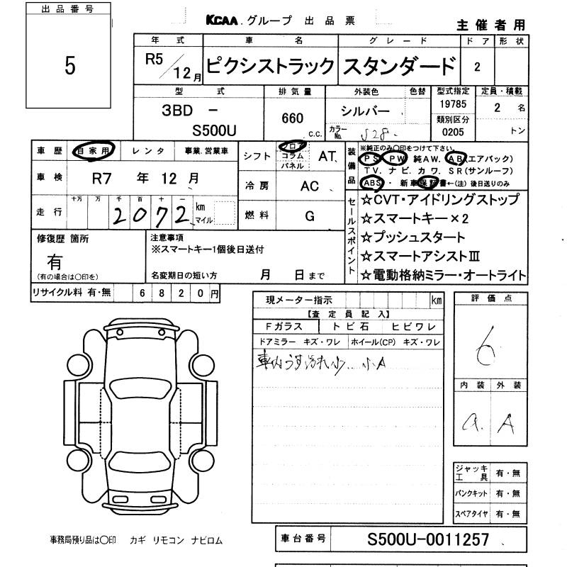 Аукционный лист TOYOTA PIXIS TRUCK 2023